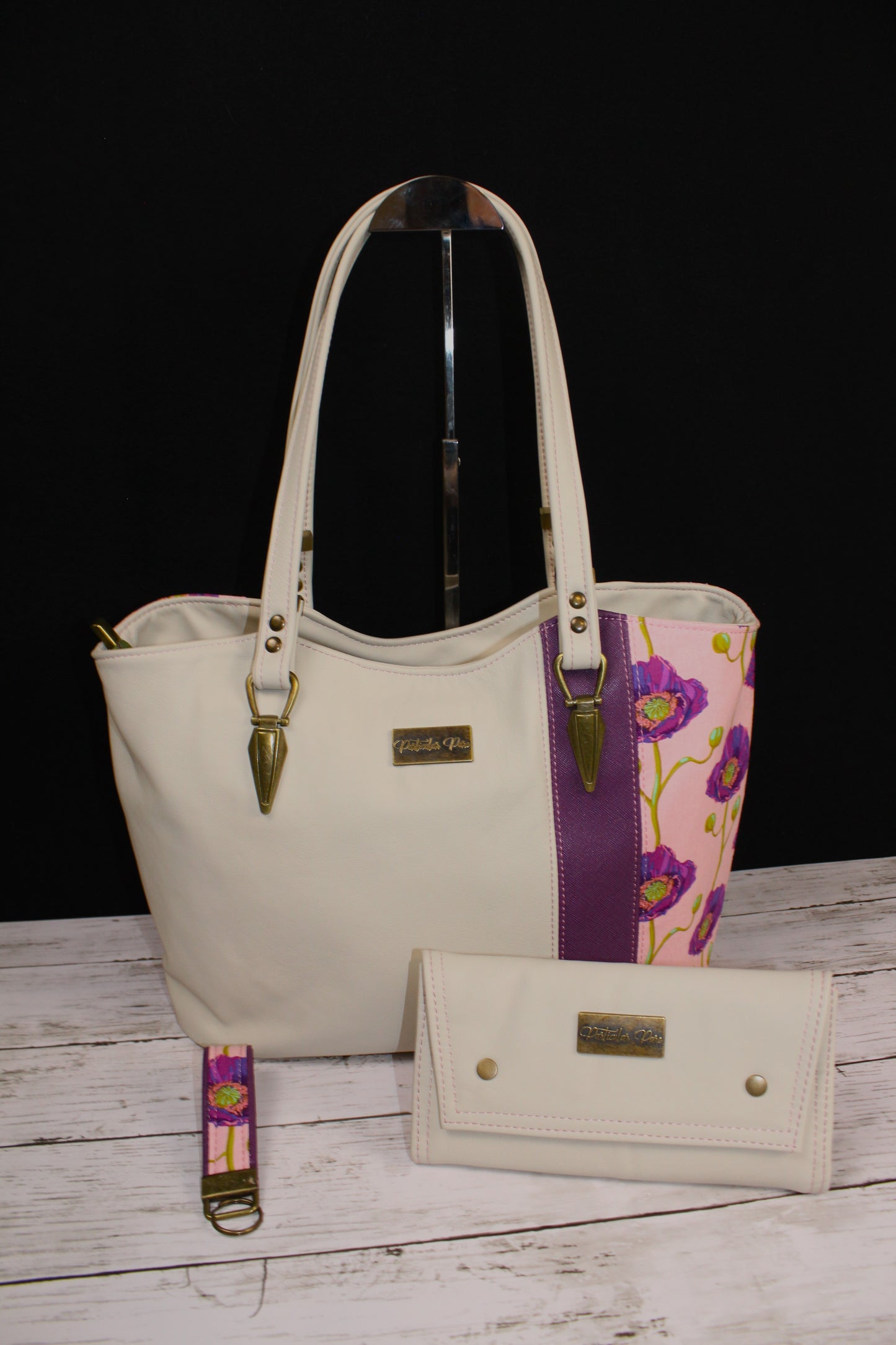 Genuine Leather Floral Designer Handbag Set