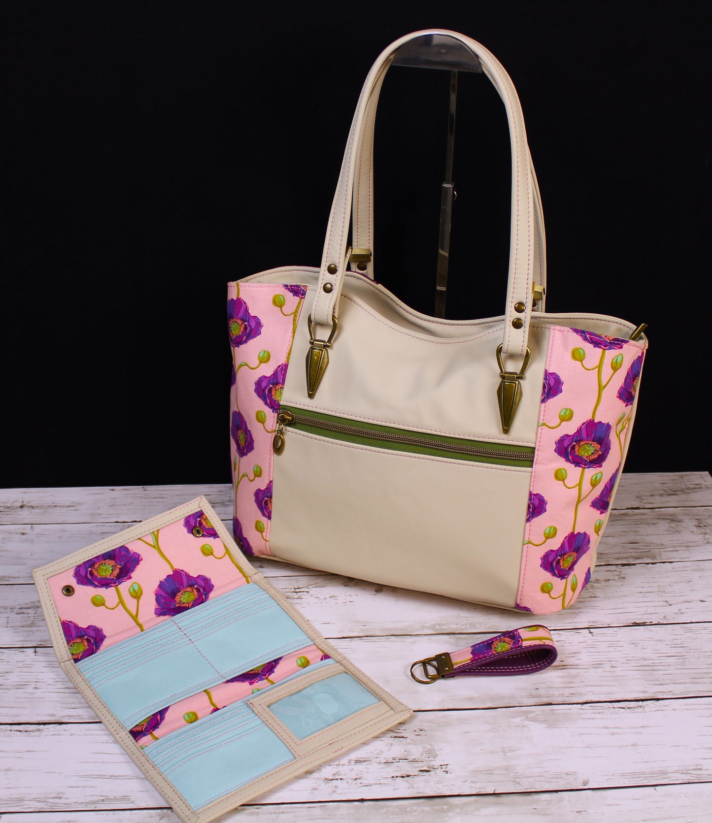 Genuine Leather Floral Designer Handbag Set