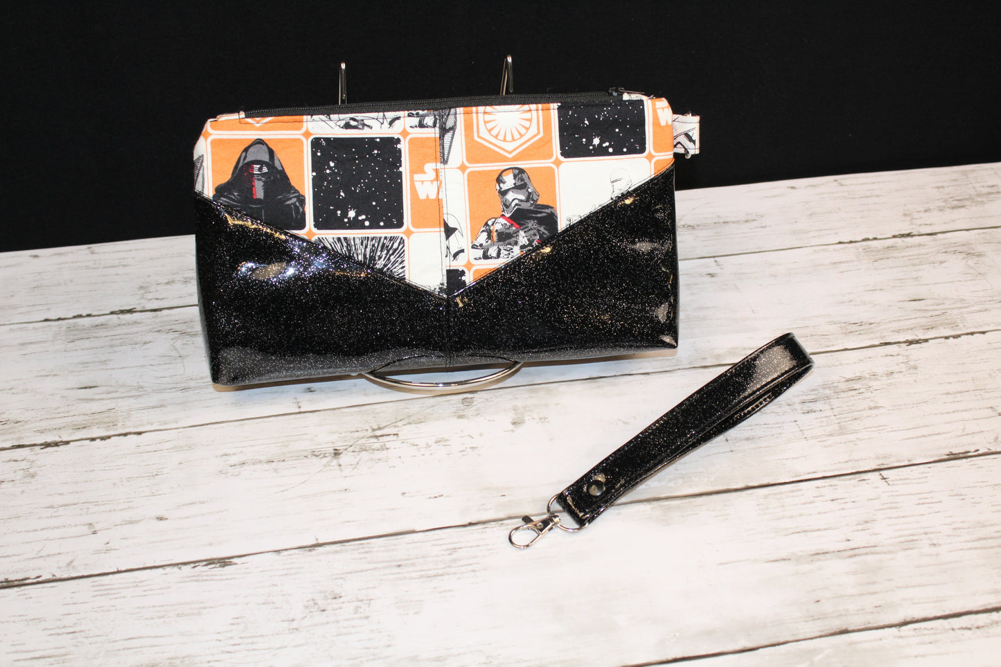 Black Glitter Space Wars Women's Harlequin Clutch