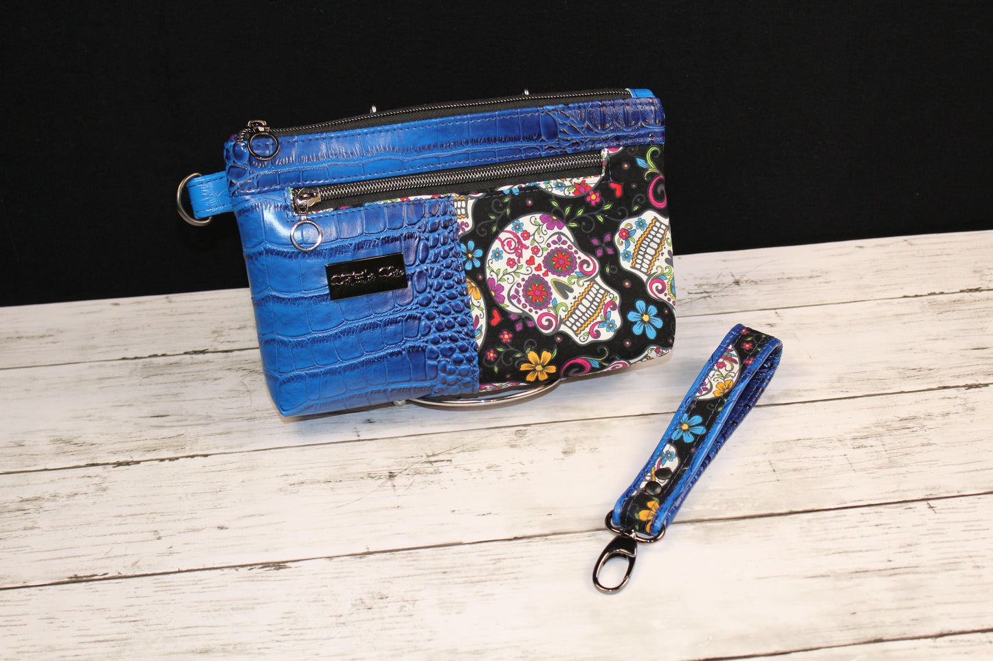 Sugar Skull Blue Scale Women's Designer Clutch